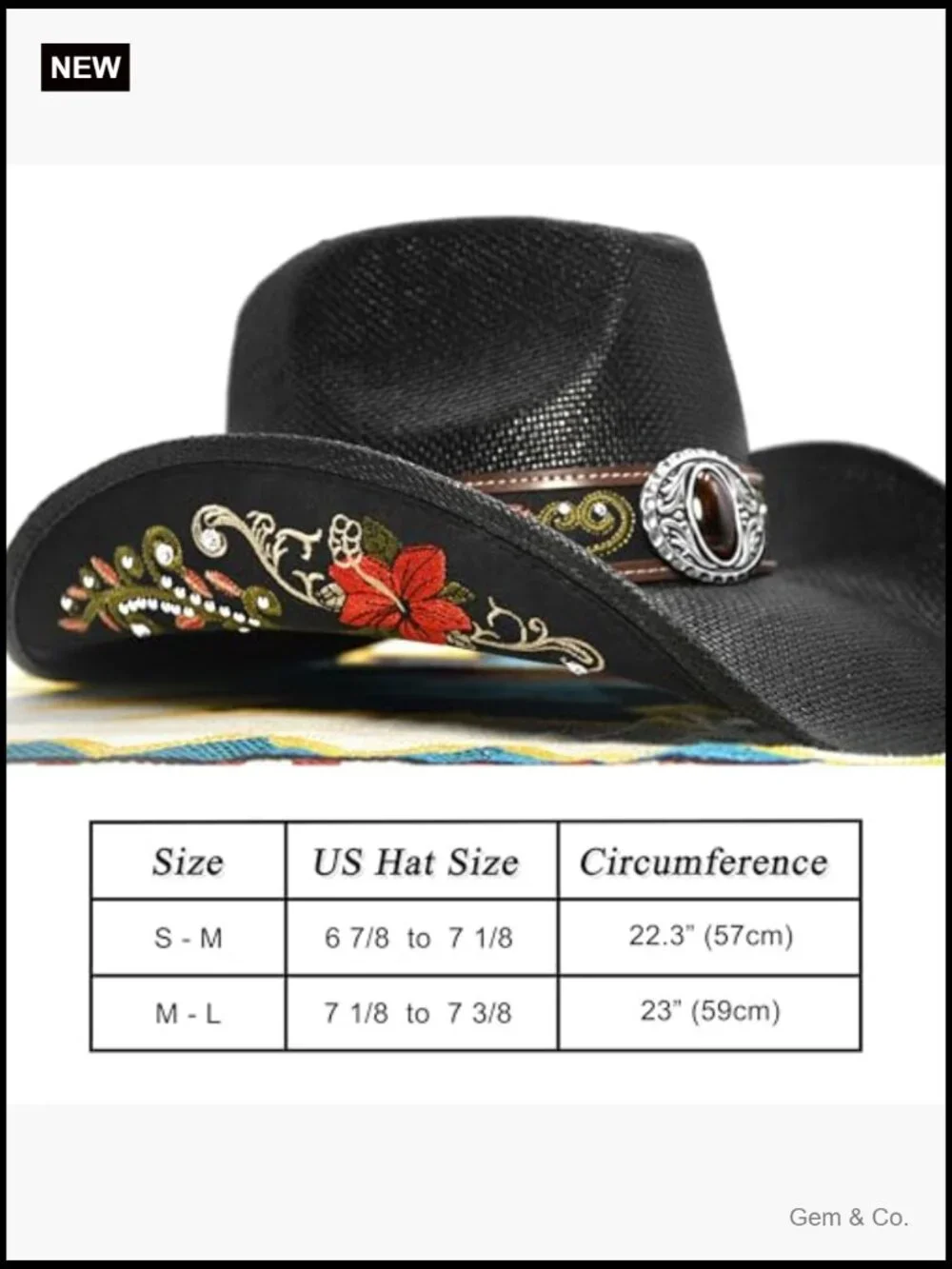 Embroidered Straw Cowboy Hat with Floral Design
